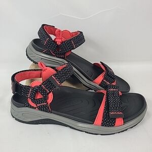 NEW Vionic Women's X-trinsic Strappy Black Red Comfort Sandal Sz 6-6.5, EU 37